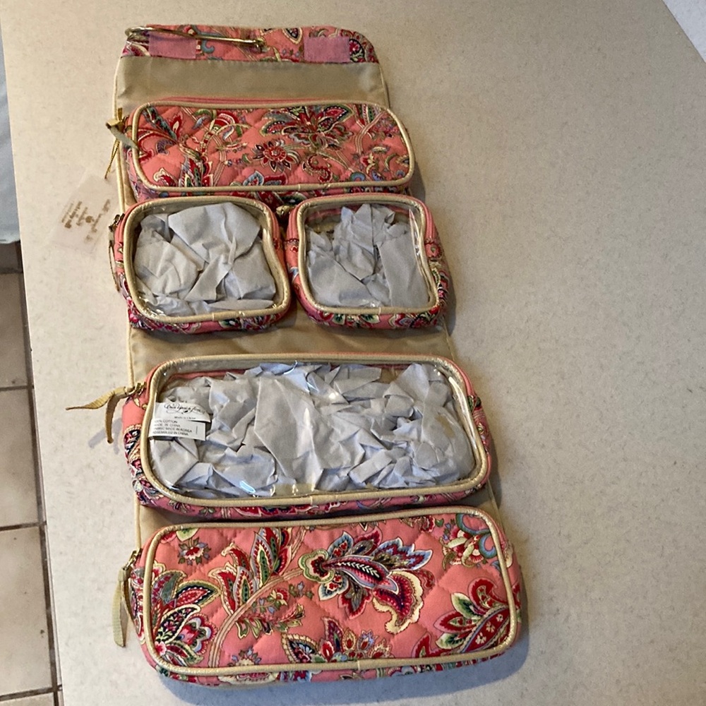 Vera Bradley Pink and Green Makeup Organizer Set